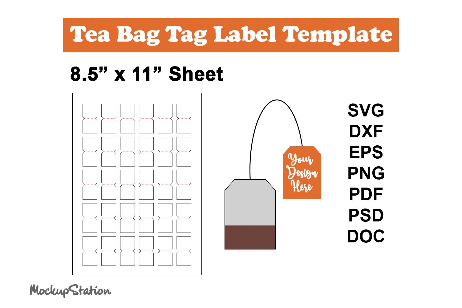 Tea Bag Tag Template SVG Printable Tea Bag Label PDF PSD
