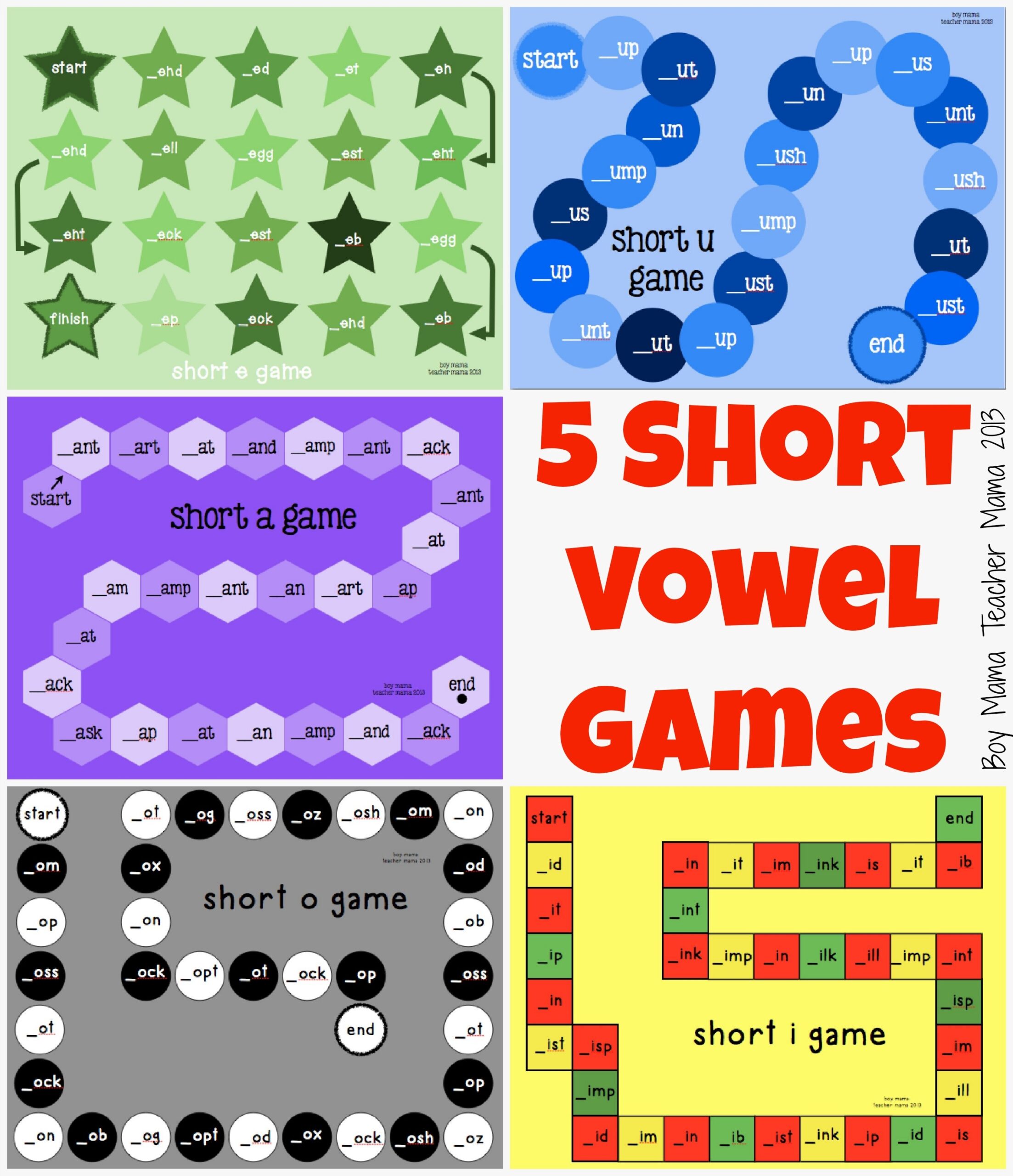 printable short vowel games
