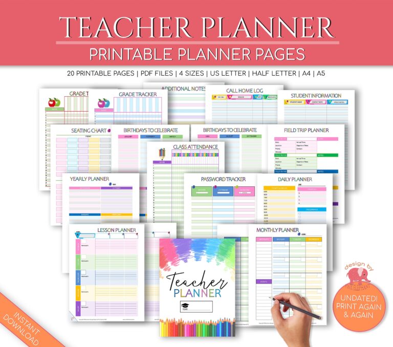 Teacher Planner Printable Academic Planner Inserts Teacher 