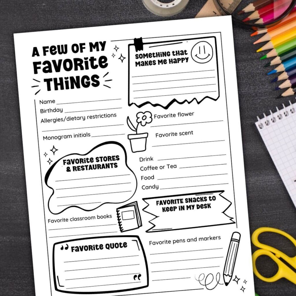 teacher favorite things printable