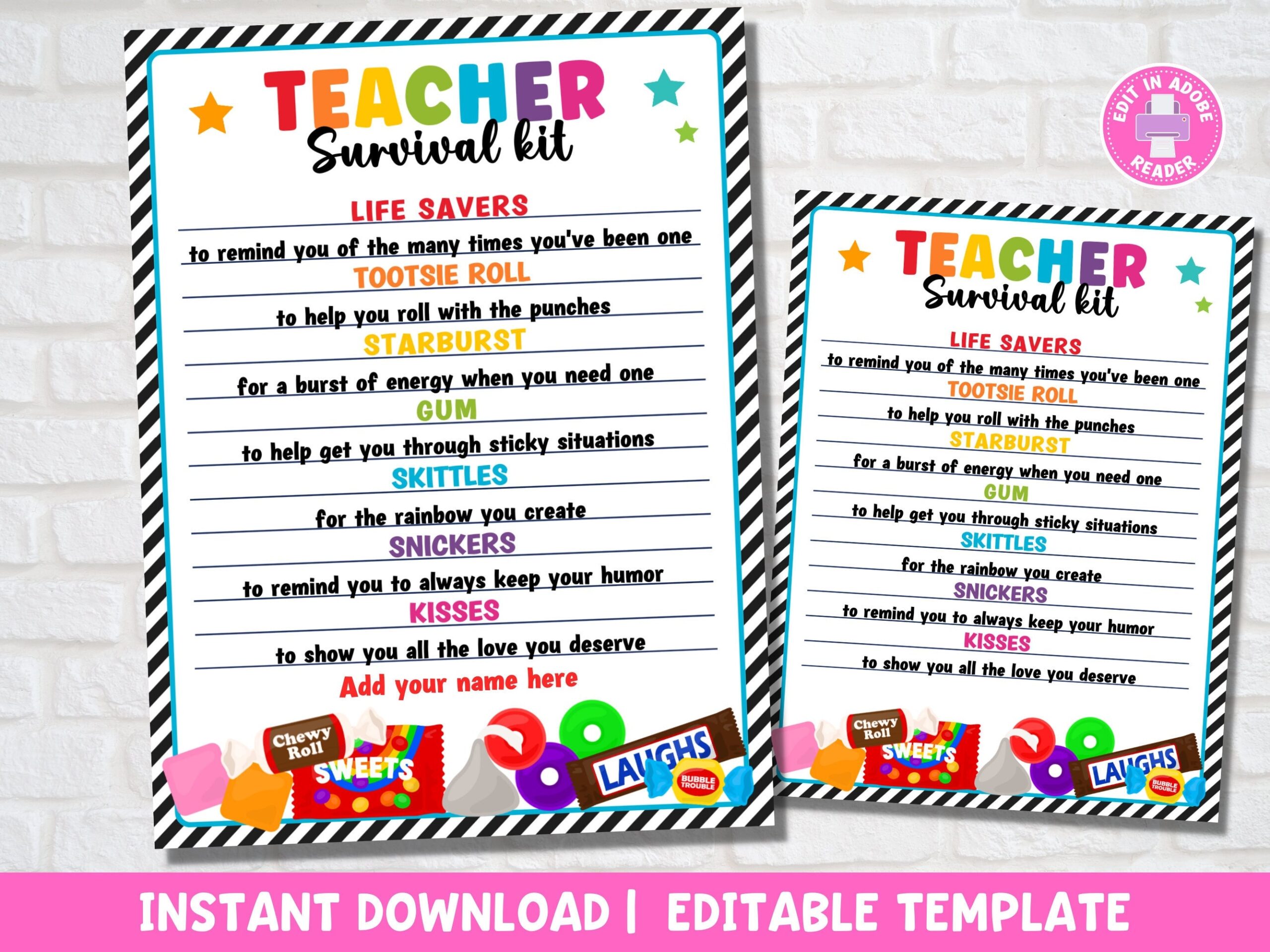 Teacher Survival Kit Printable Gift Tag For School Year End And 