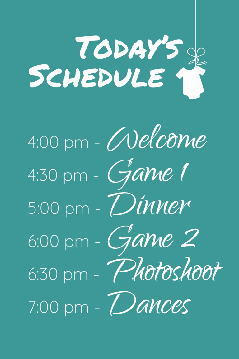 Teal And White Baby Shower Event Schedule Template Square Signs