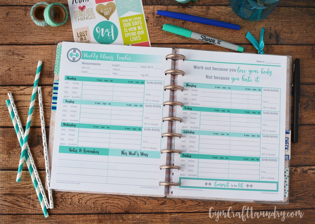 Teal Fitness Planner Printable Pages For The Classic Happy Planner