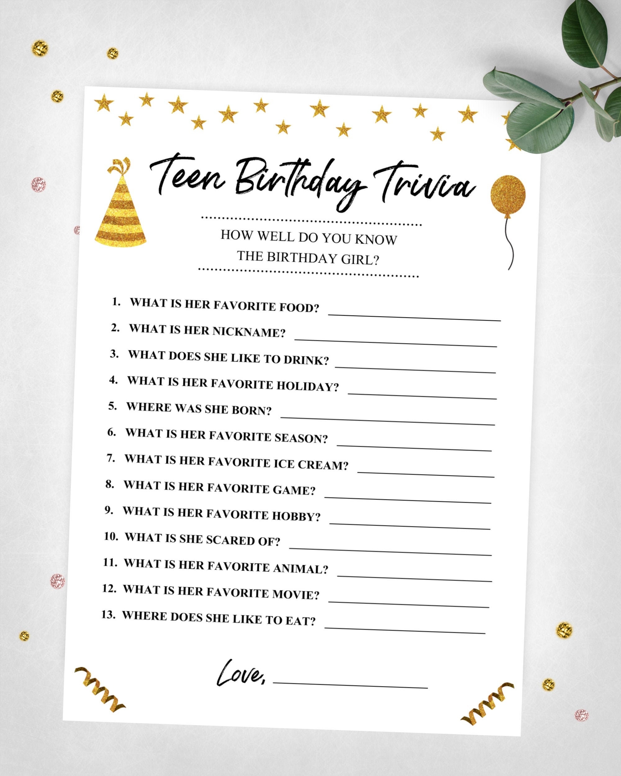 Teen Birthday Trivia How Well Do You Know Me Girl Trivia Birthday Game Instant Digital Download Printable Game Keepsake Etsy Australia