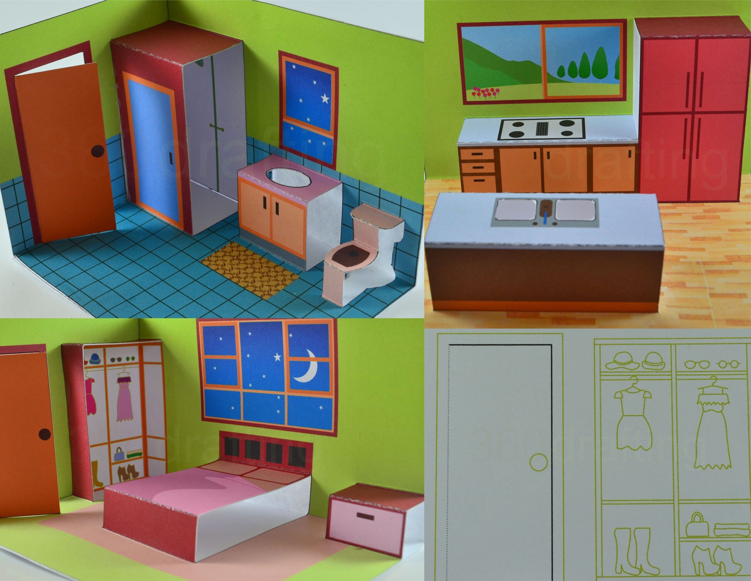 TEMPLATE Dollhouse 20703 Printable Furniture House 3D House 