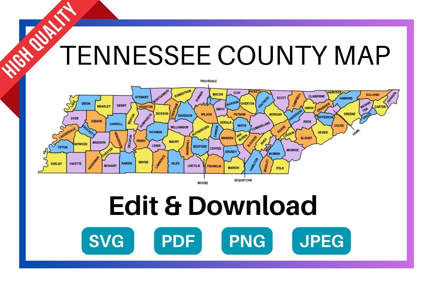 Tennessee County Map Editable U0026 Printable State County Maps