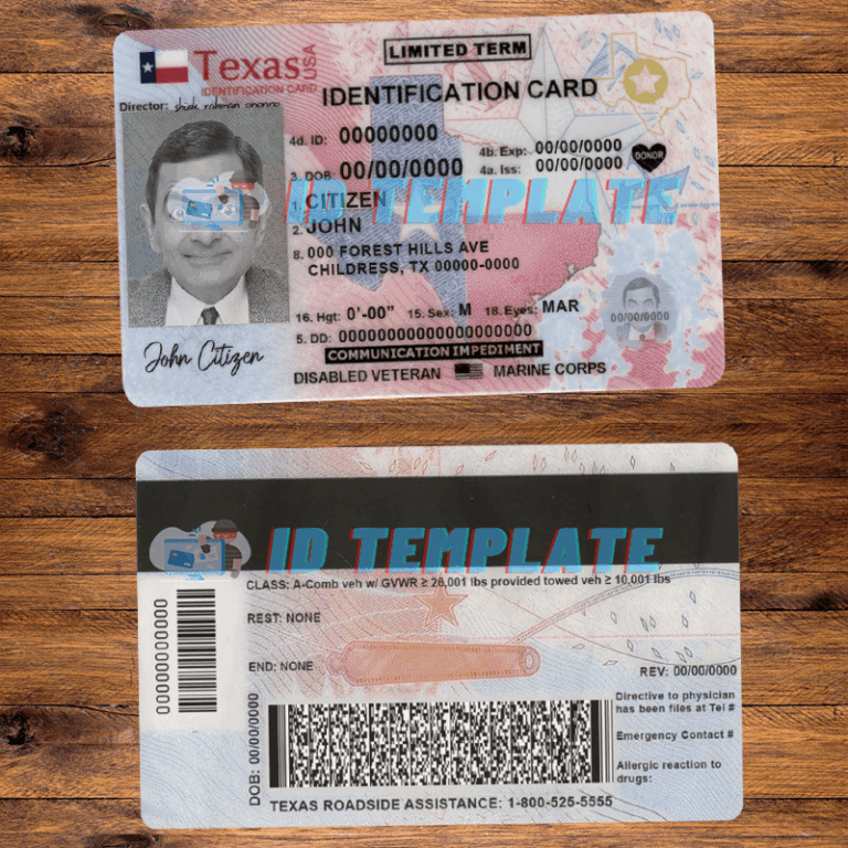 Texas ID Card PSD Template Driving License Template