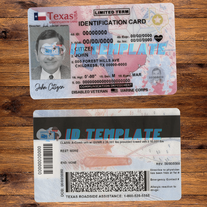 Texas ID Card PSD Template Driving License Template