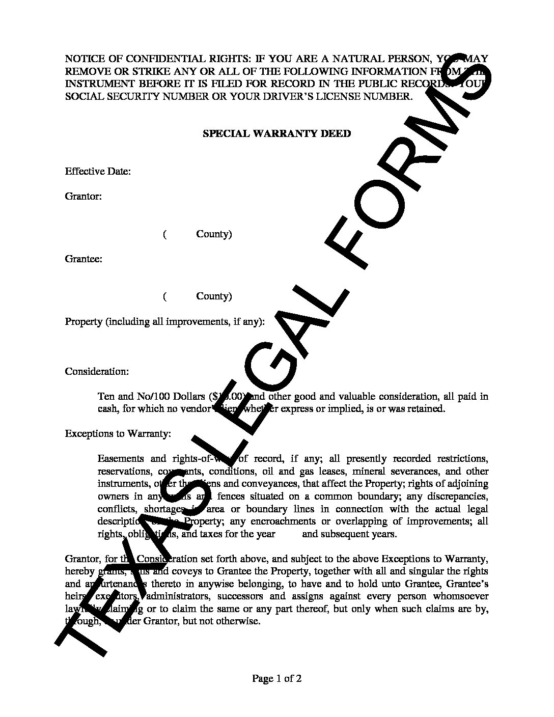 printable warranty deed texas