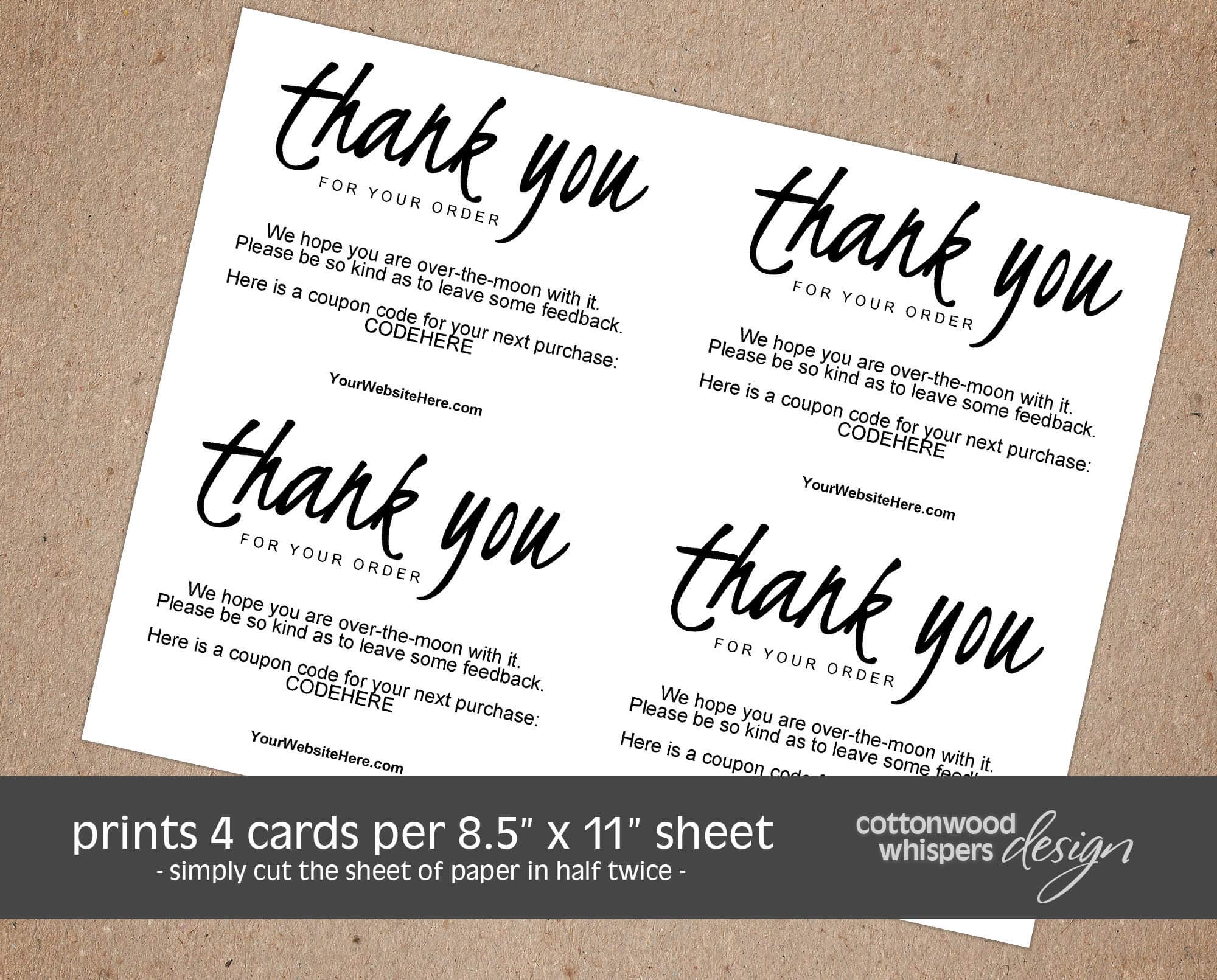 Thank You For Your Order Printable Customer Cards Editable PDF