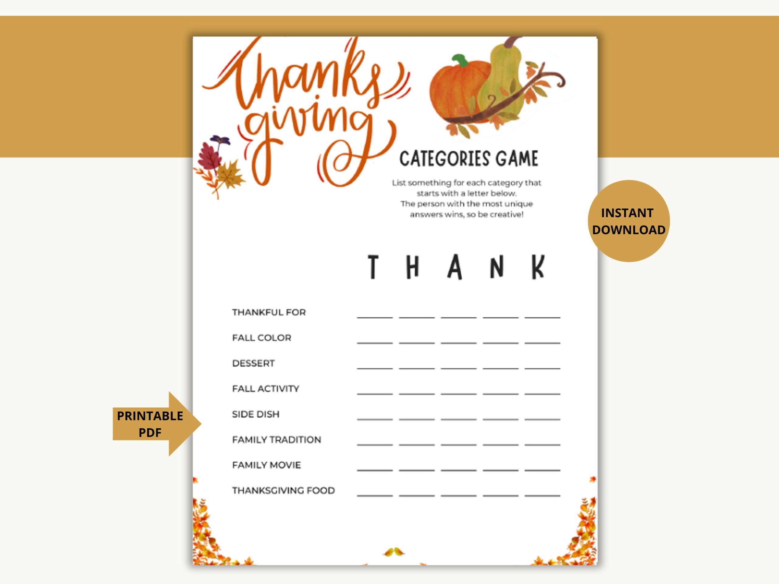 Thanksgiving Categories Game Printable Thanksgiving Games Family Activities Thanksgiving Activities Adults U0026 Kids Party Games Etsy