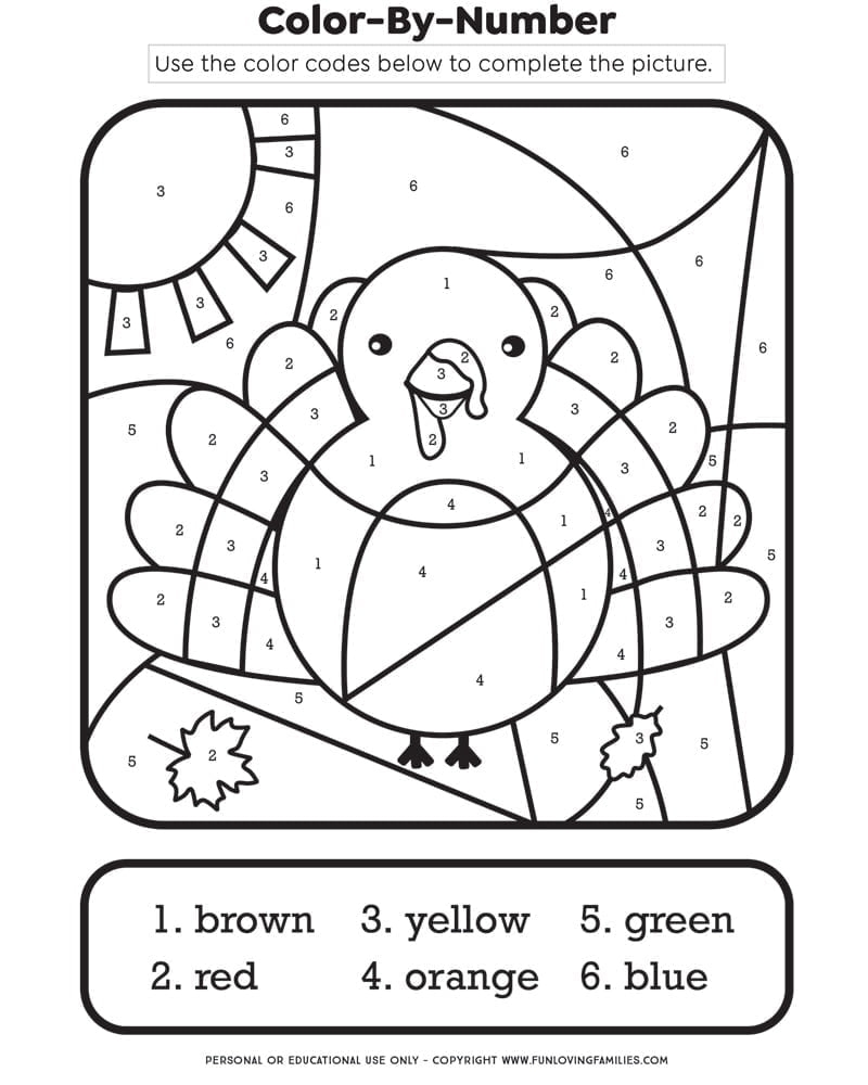 Thanksgiving Color By Number Printable Kids Activity Fun Loving Thanksgiving Color By Number Printable Kids Activity Fun Loving