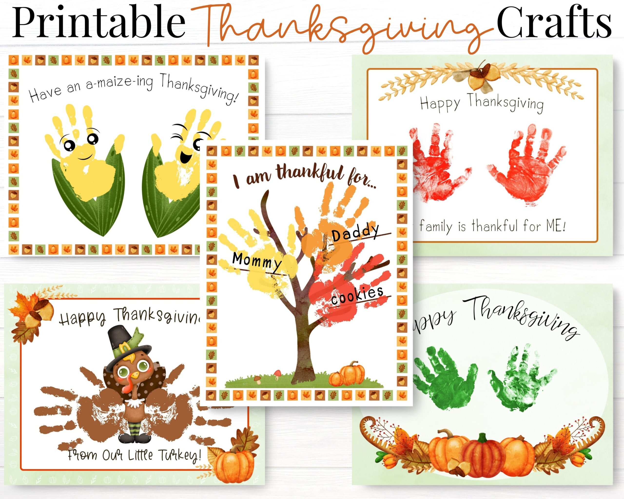 Thanksgiving Crafts For Kids Printable Handprint Art Activities Set Toddler Thanksgiving Cards Etsy