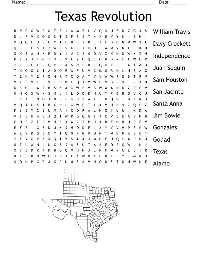 The Battle Of The Alamo Word Search WordMint