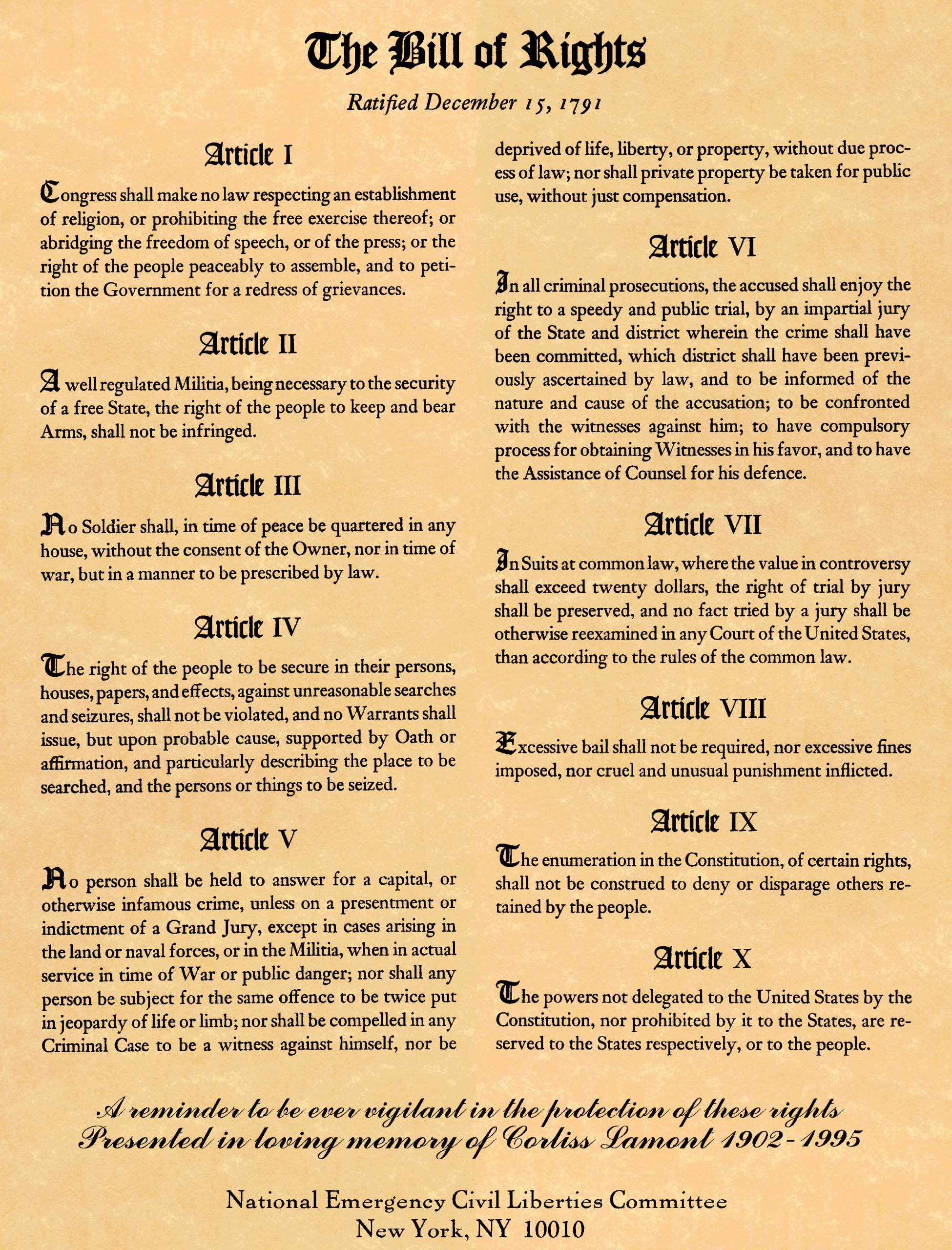 The Bill Of Rights And The NECLC
