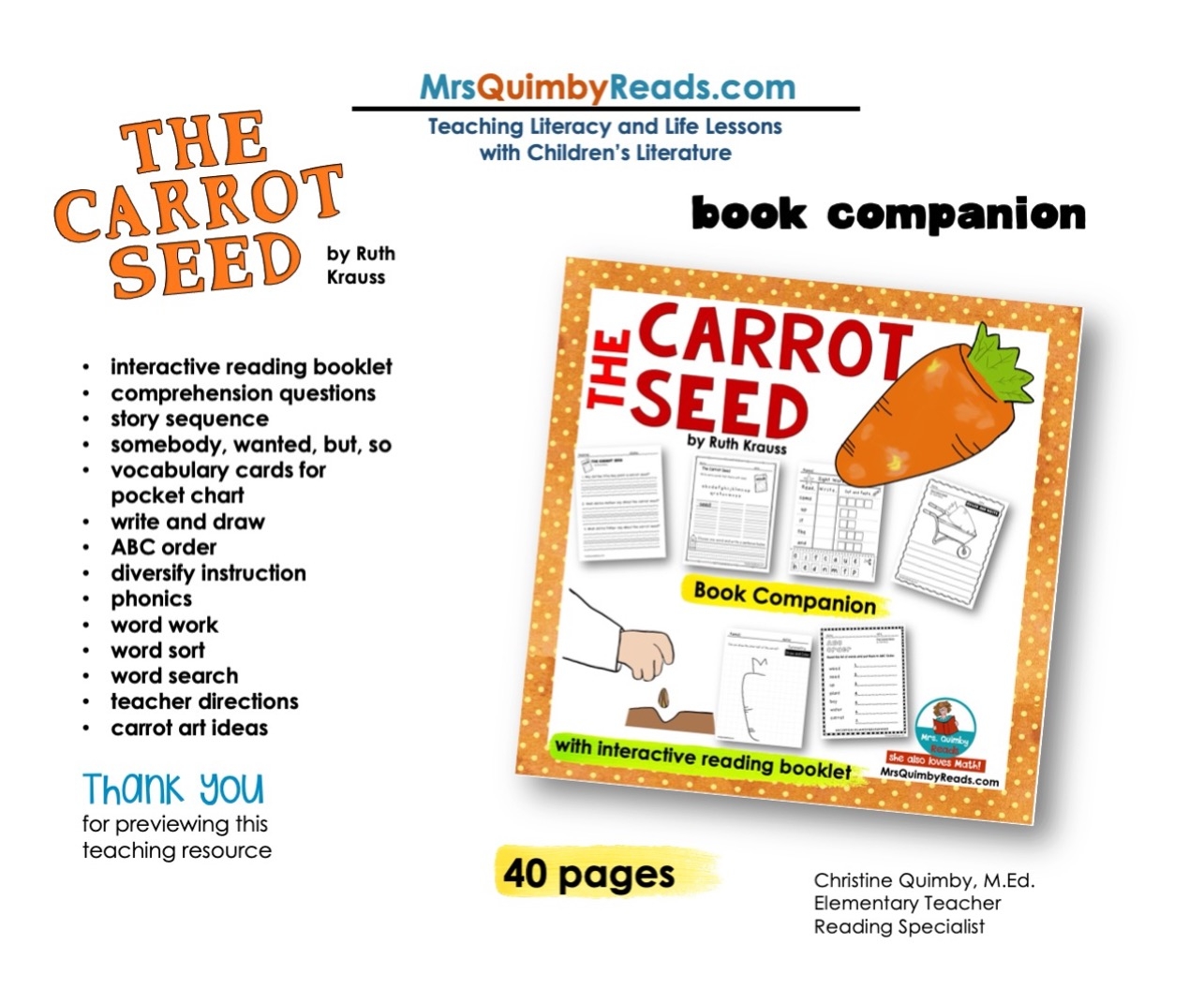 The Carrot Seed Book Companion Children s Literature Read U0026 Write Classful