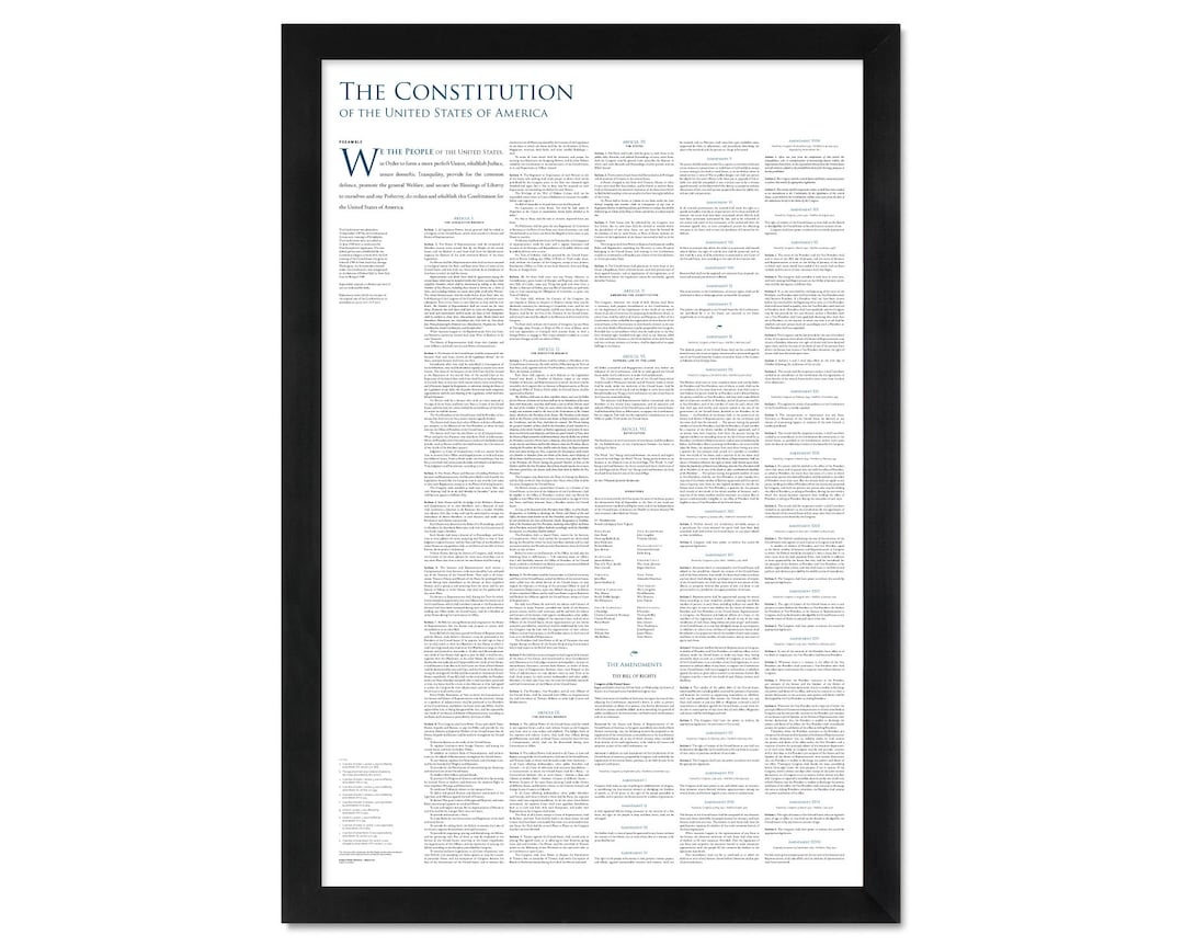 The Constitution Of The United States The Complete Text The Original 7 Articles All 27 Amendments A 24 By 36 inch Unframed Print Etsy