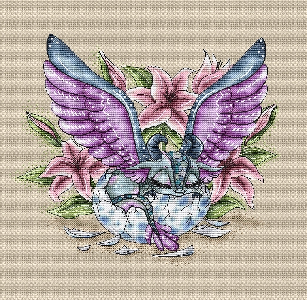 The Dragon In The Lilies Cross Stitch Pattern