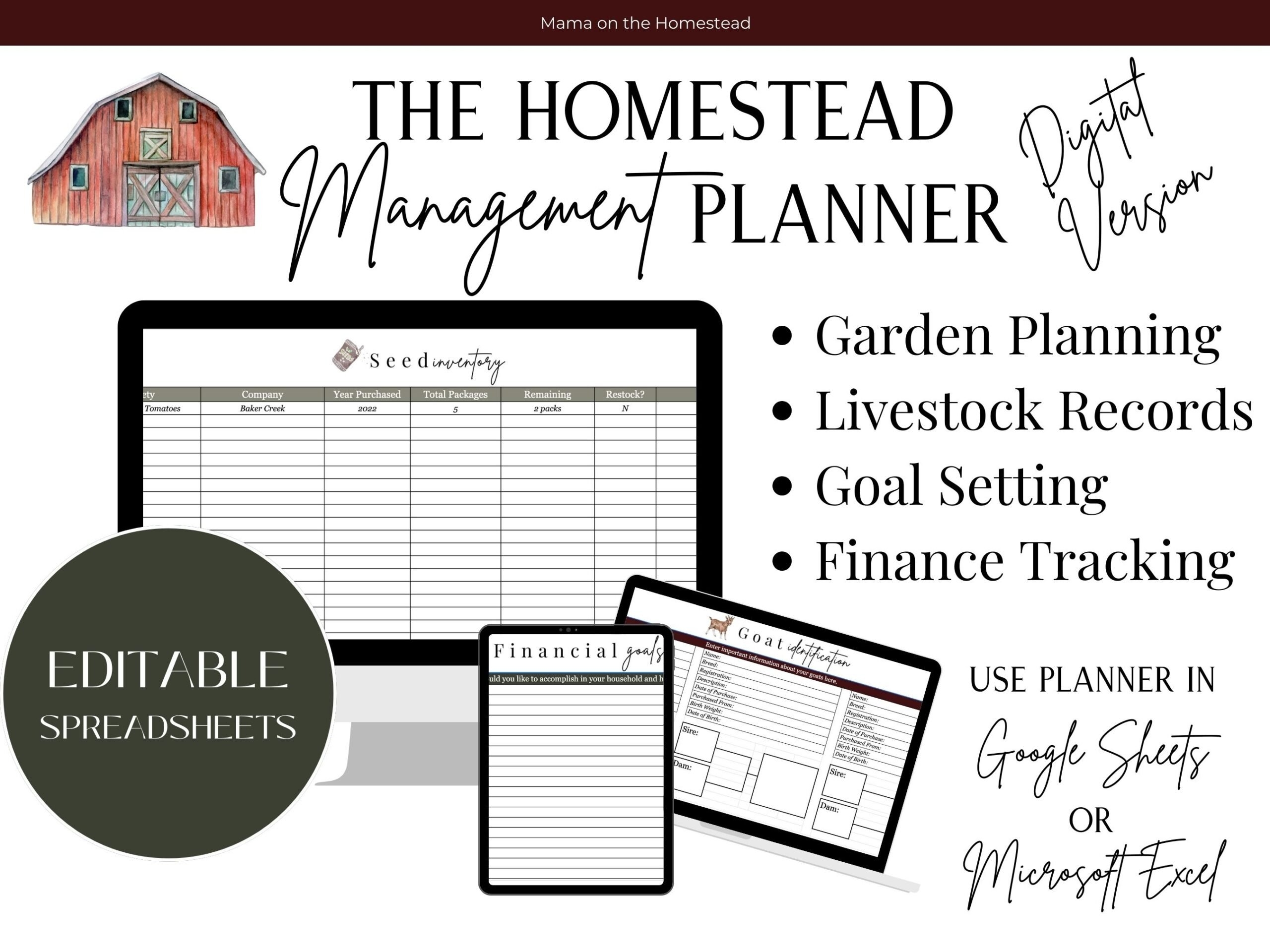The Homestead Management Planner DIGITAL SPREADSHEETS Mama On 