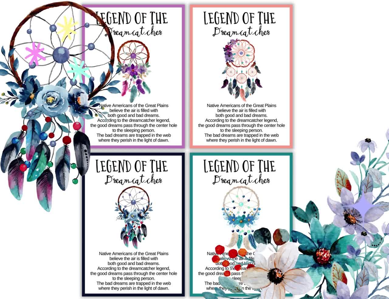 The Legend Of The Dreamcatcher Cards Printable Dream Catcher Cards Gift Tags With Dreamcatchers Display Cards Meaning Of The Dreamcatcher