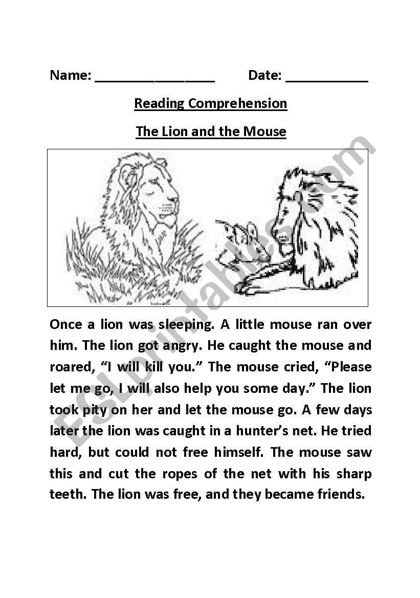 The Lion And The Mouse ESL Worksheet By Suseee