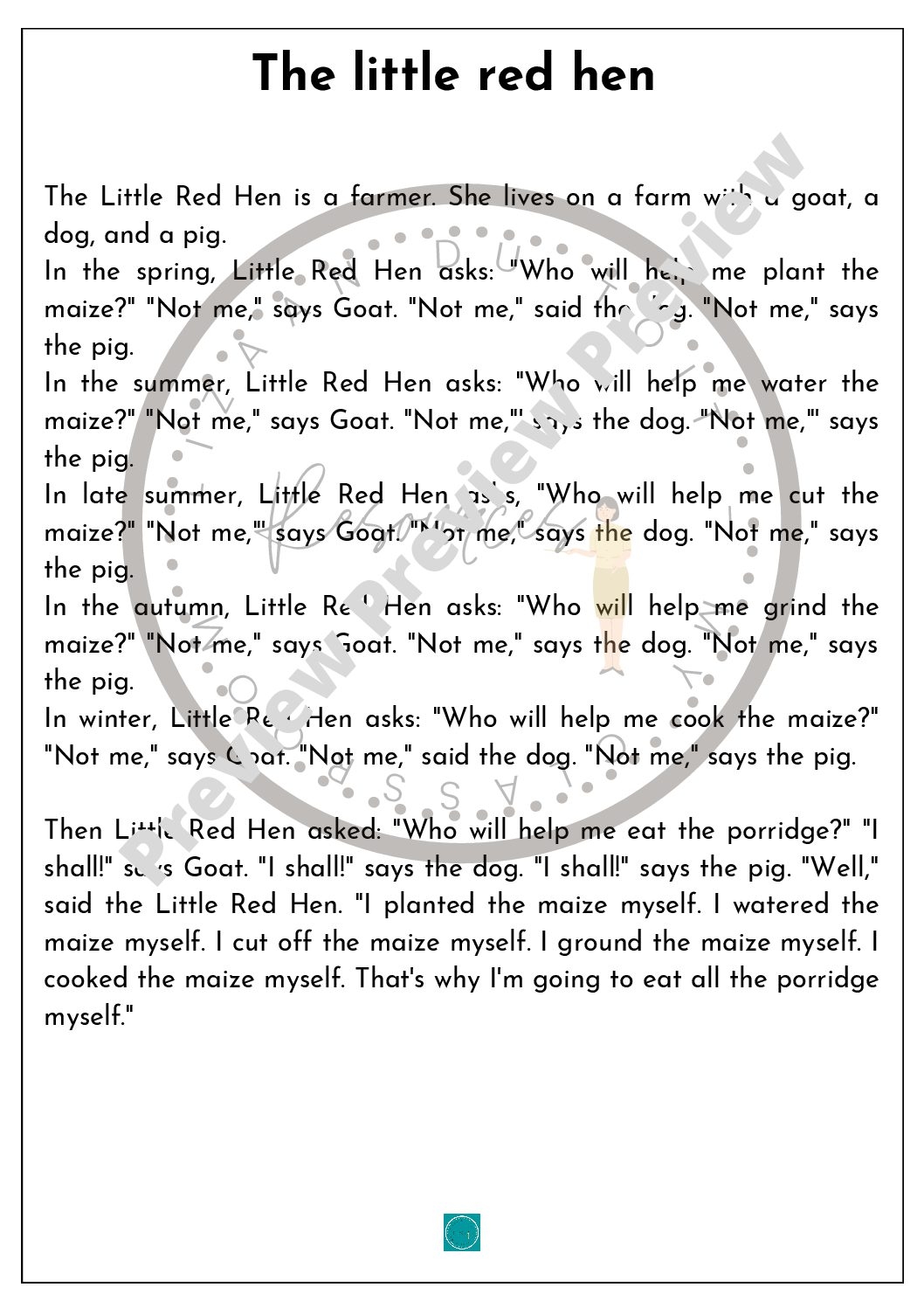 The Little Red Hen Teacha Worksheets Library