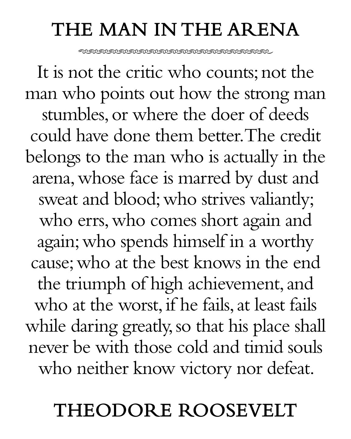 The Man In The Arena Print Theodore Roosevelt Quote digital 