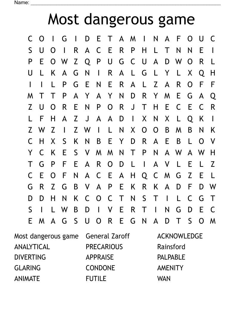 The Most Dangerous Game Word Search WordMint