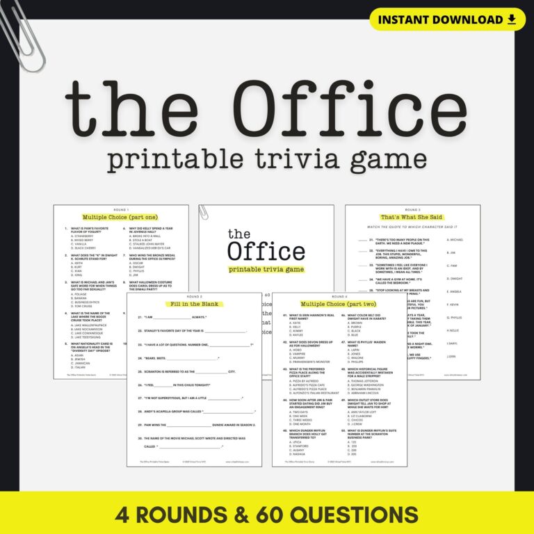 THE OFFICE TRIVIA Printable Game 4 Rounds U0026 40 Questions Instant Download Party Game Pdf Files Etsy