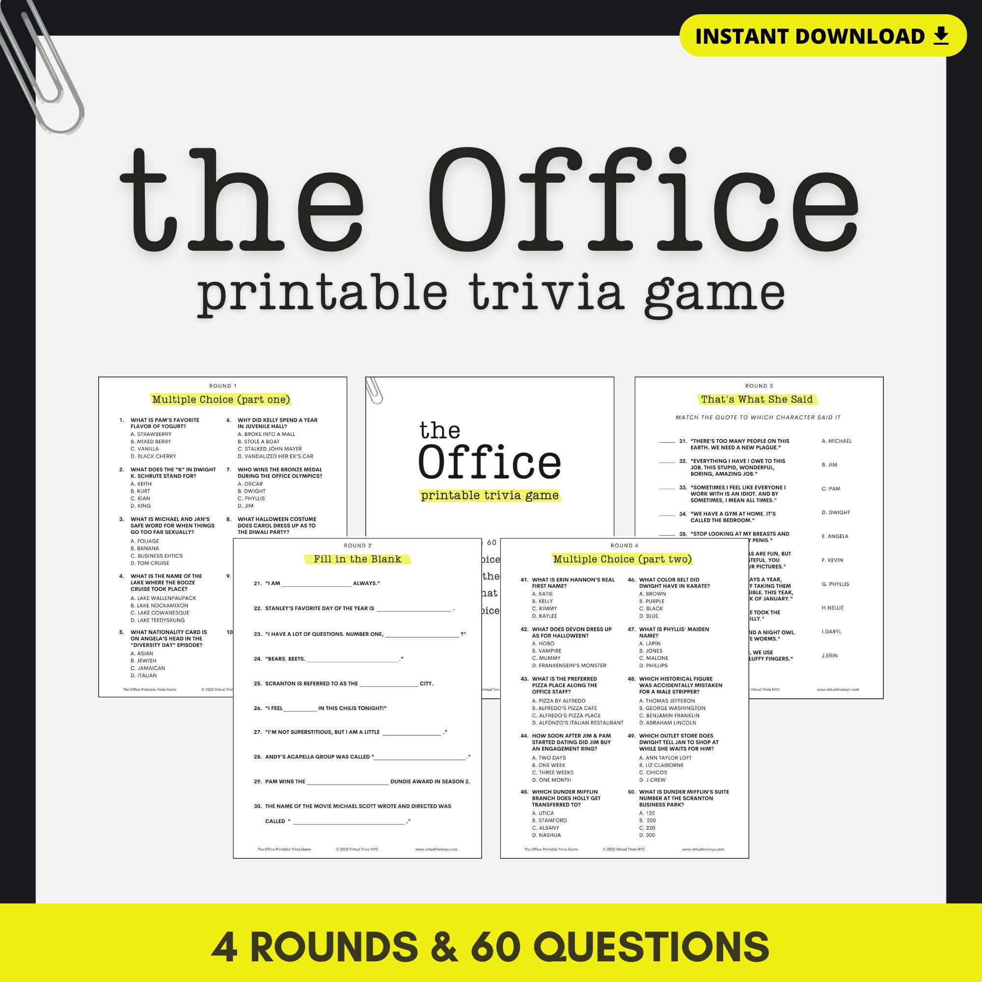 THE OFFICE TRIVIA Printable Game 4 Rounds U0026 40 Questions Instant Download Party Game Pdf Files Etsy