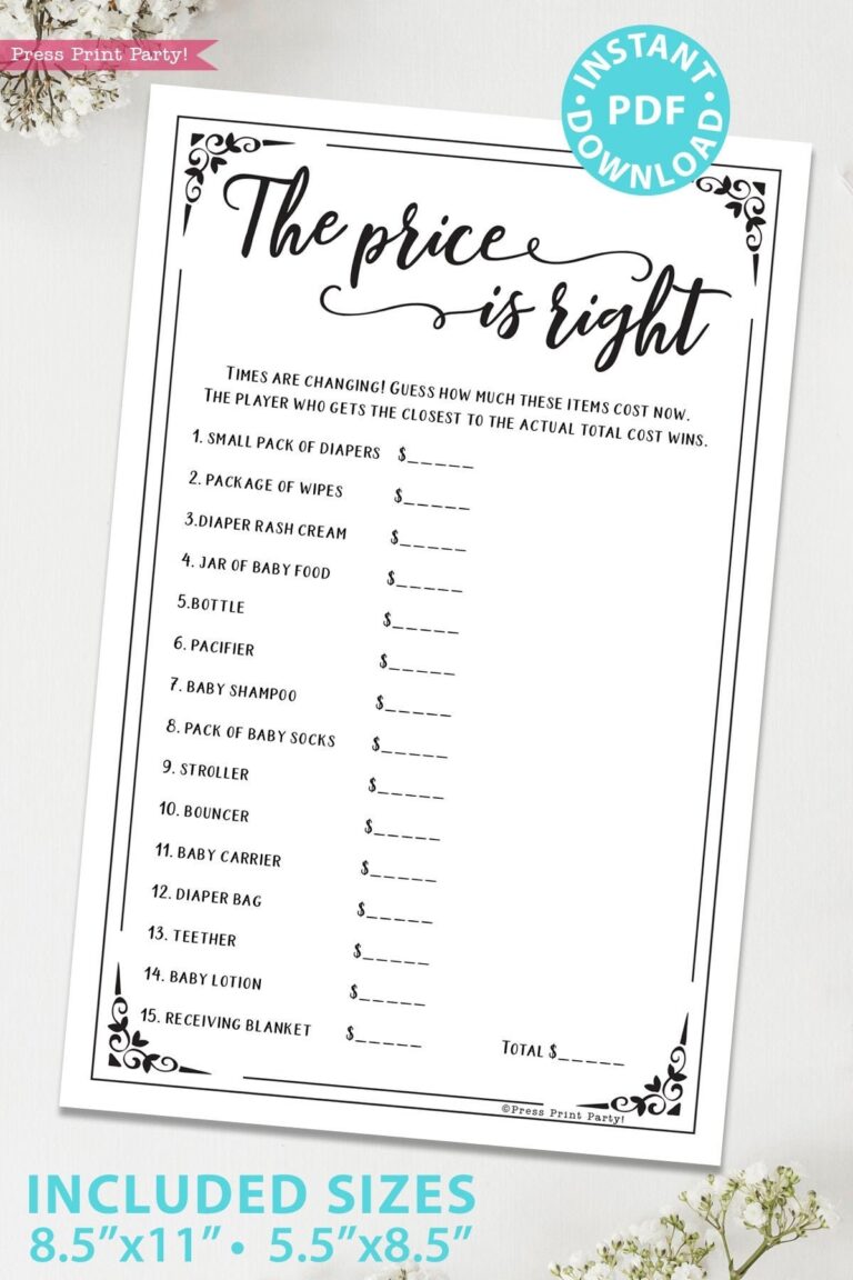 The Price Is Right Baby Shower Game Printable Unique Baby Shower