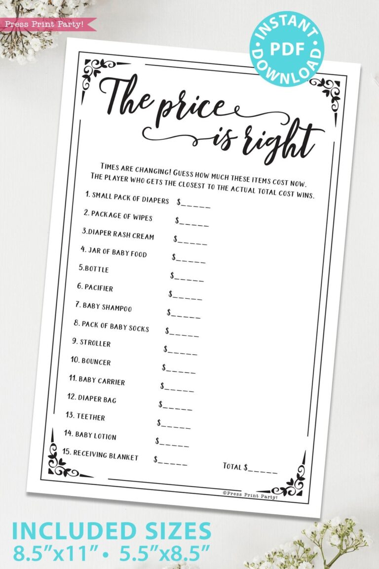 The Price Is Right Baby Shower Game Printable Unique Baby Shower 