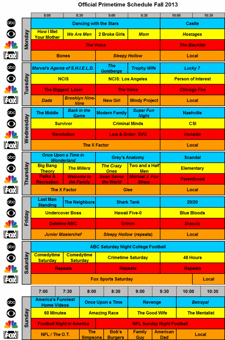 THE SKED The Full 4 Network Fall TV Schedule Showbuzz Daily