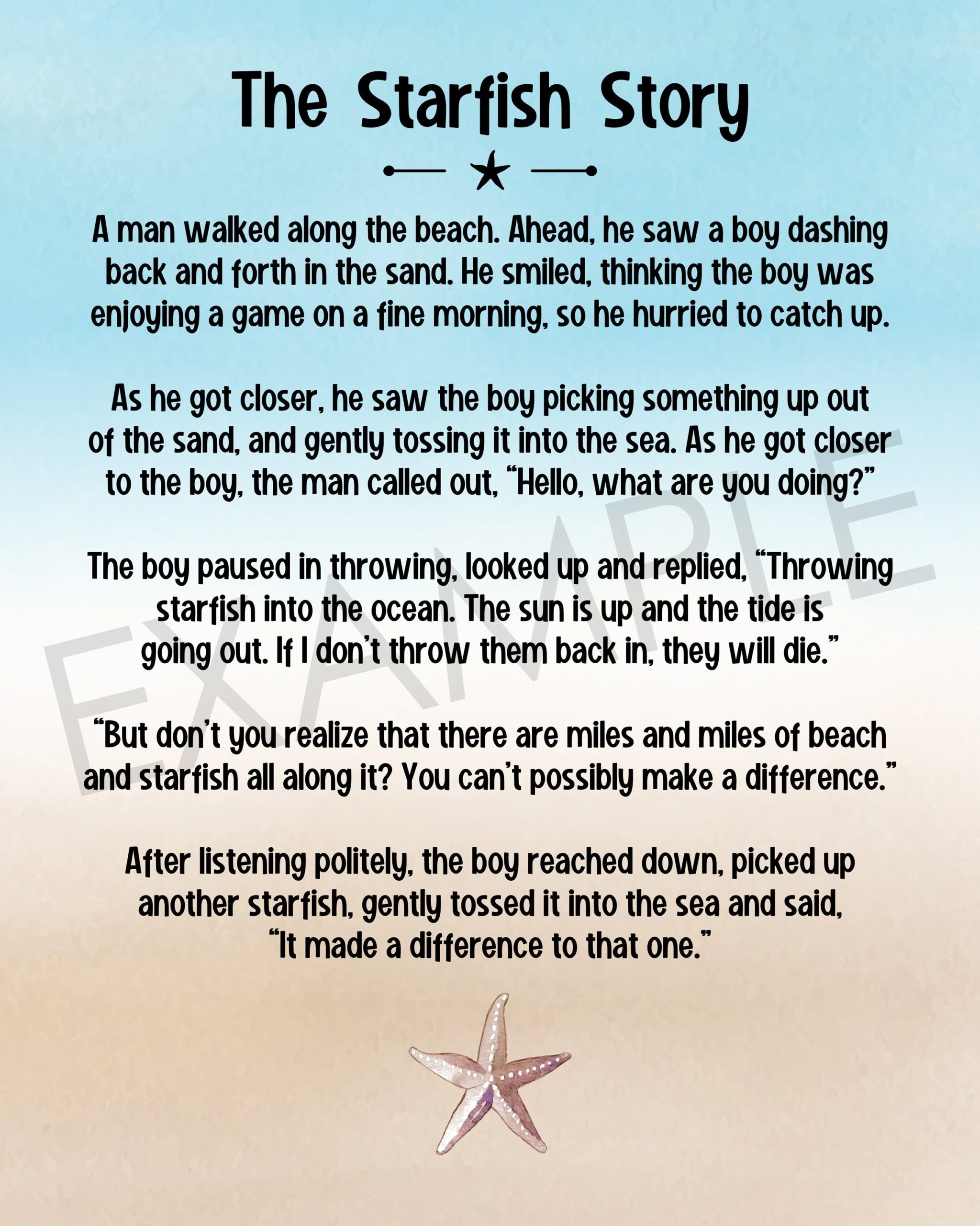 The Starfish Story It Matters To This One Printable Decor Set  The Starfish Story It Matters To This One Printable Decor Set