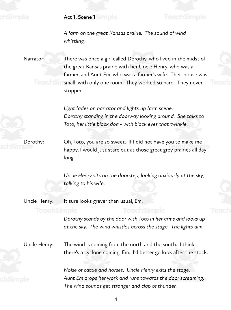 The Wonderful Wizard Of Oz Play Script 6 10 Years By Teach Simple