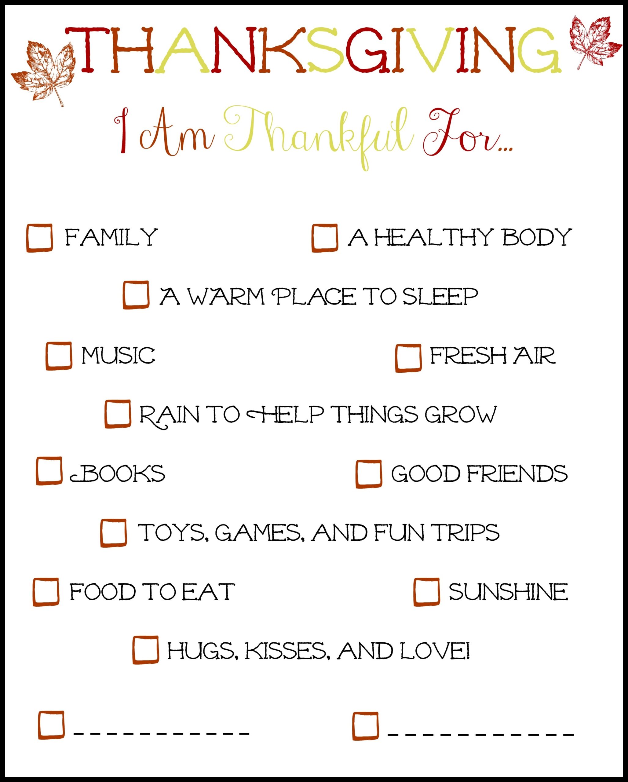 i am thankful for printable