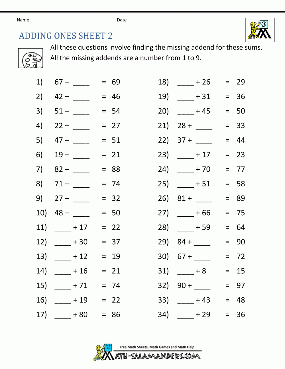 3rd grade addition and subtraction printable worksheets