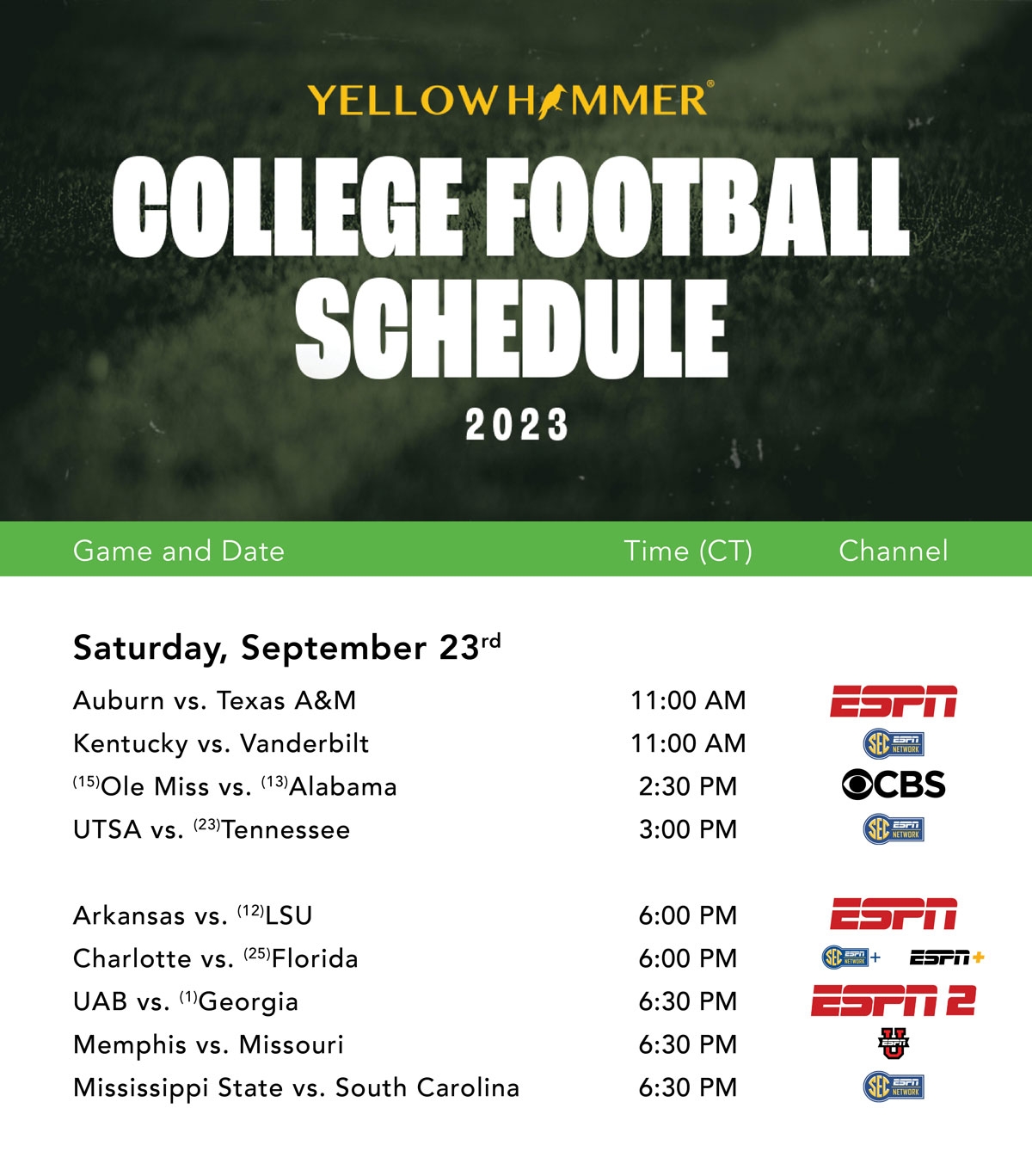 This Weekend s College Football TV Schedule Yellowhammer News