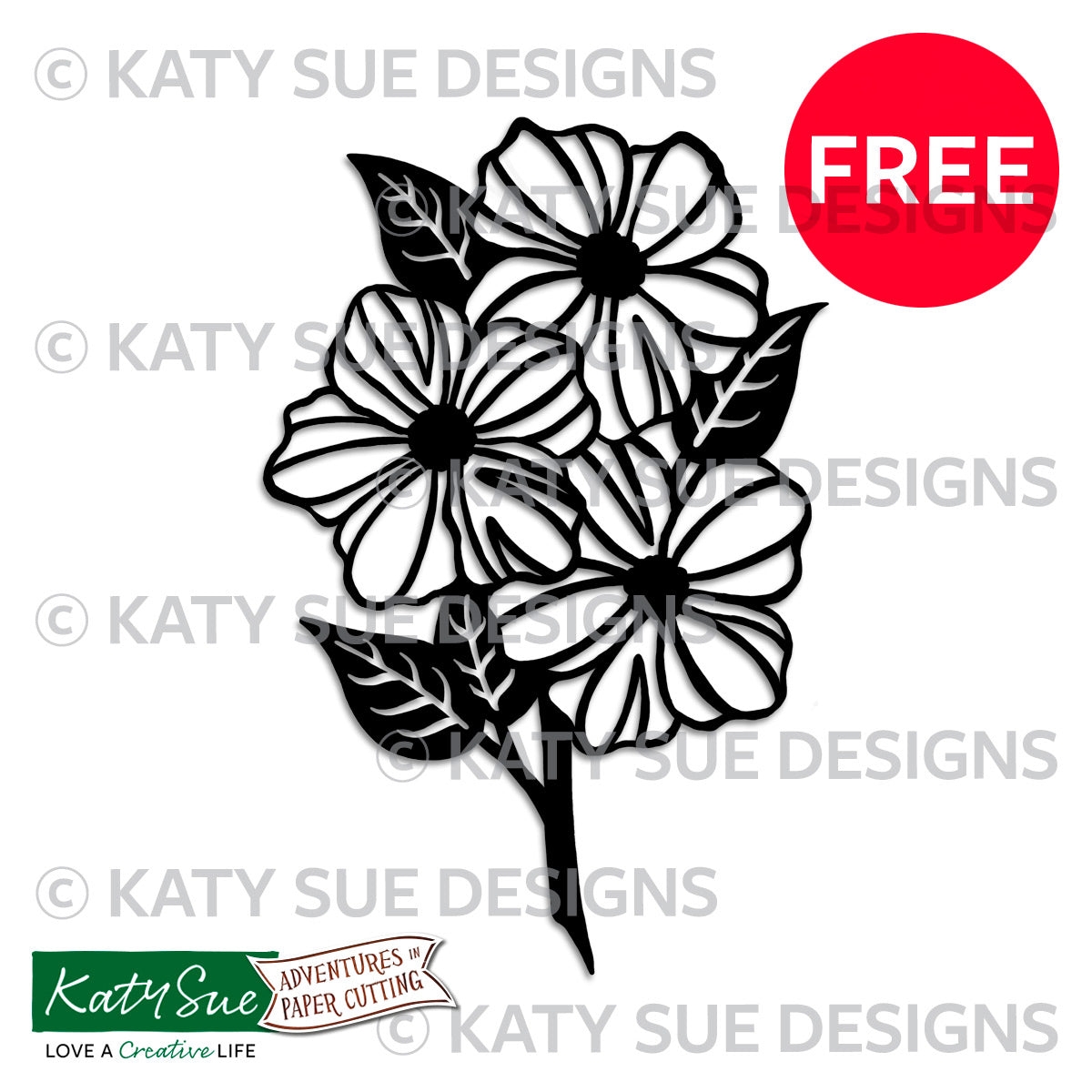 Three Flowers Paper Cutting FREE Digital Template Katy Sue Designs