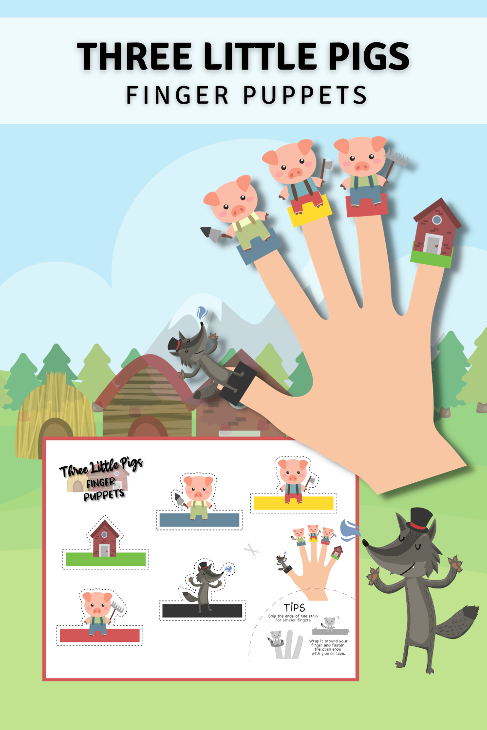 three little pigs printable puppets