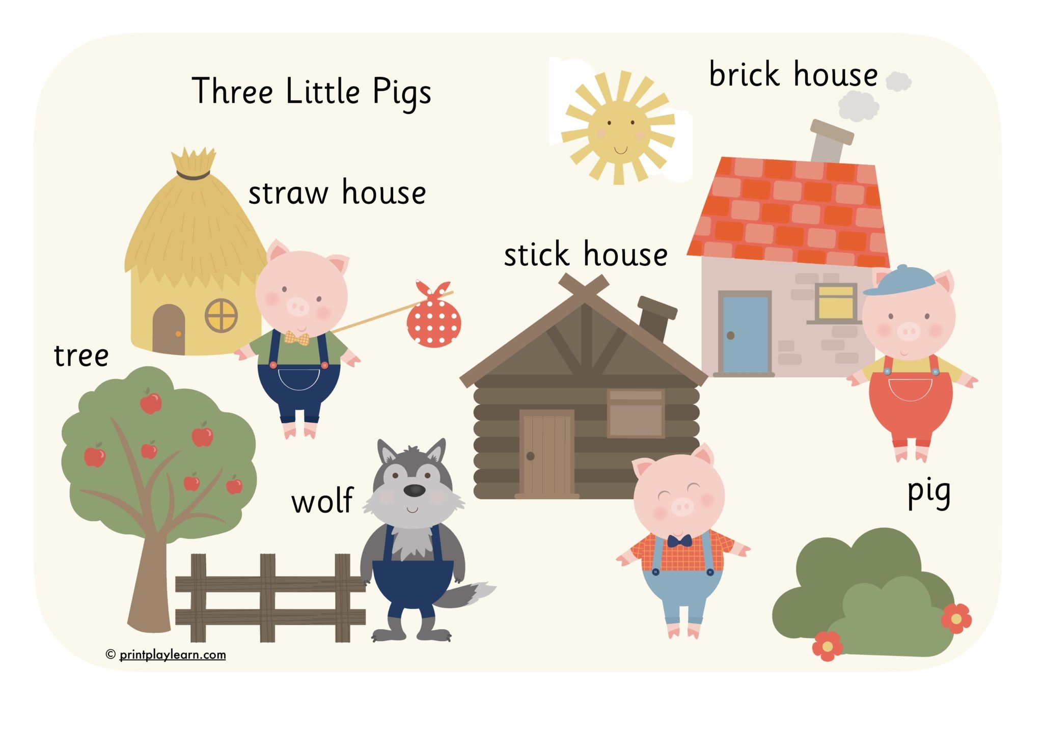 Three Little Pigs Word Mat Tinted Printable Teaching Resources Print Play Learn