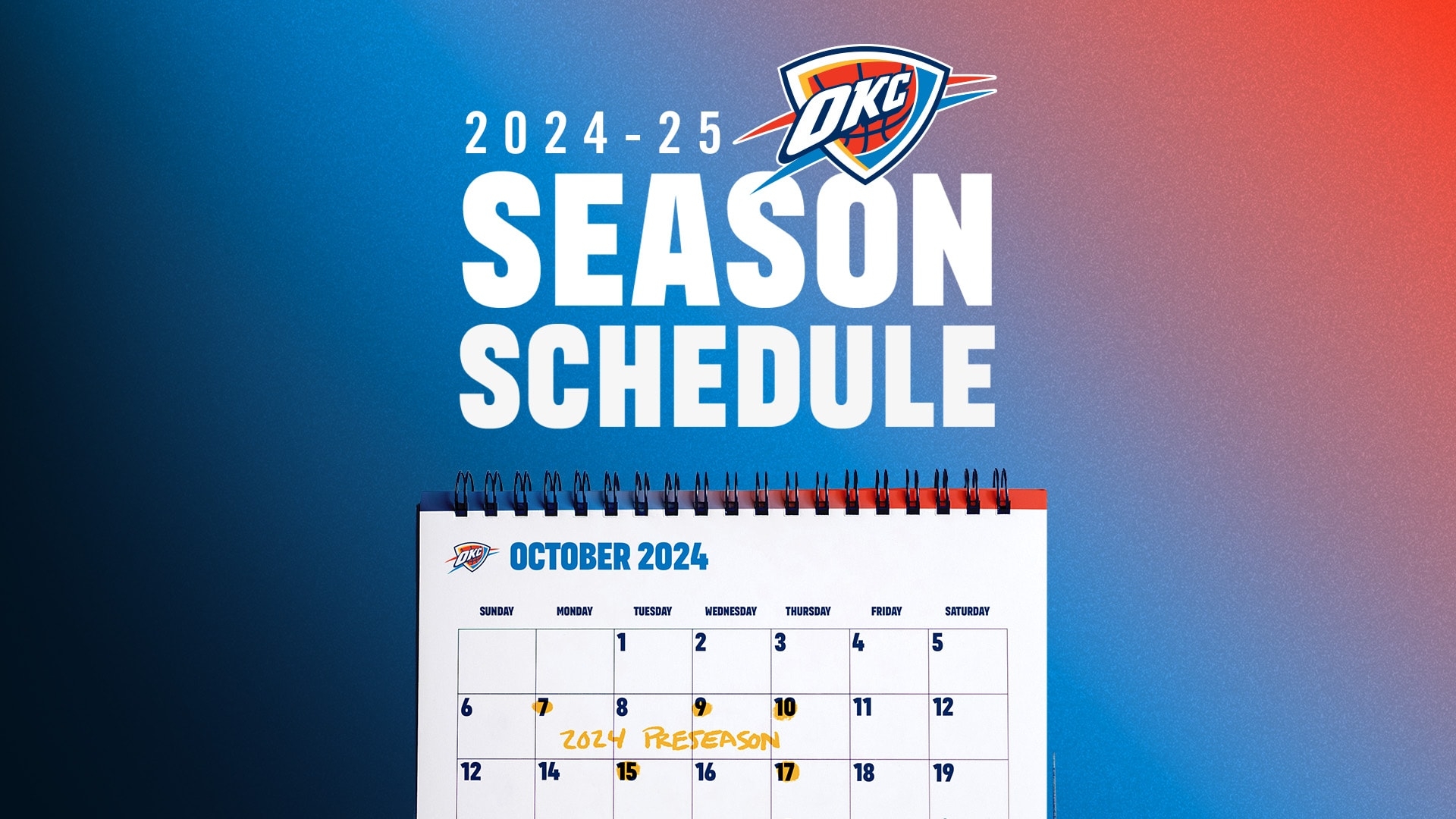 Thunder Announces 2024 25 Regular Season Schedule Oklahoma City Thunder