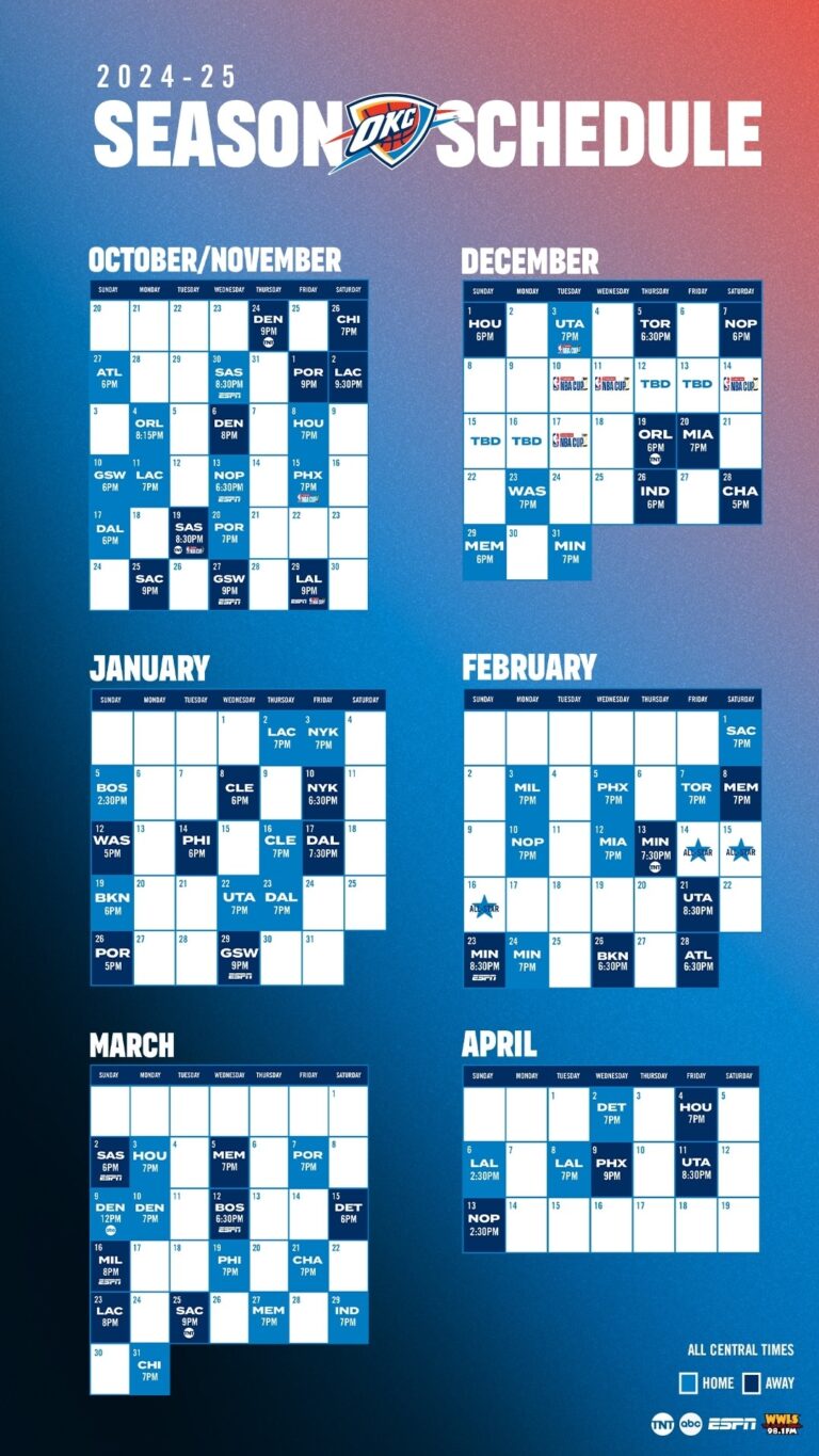 Thunder Announces 2024 25 Regular Season Schedule Oklahoma City Thunder