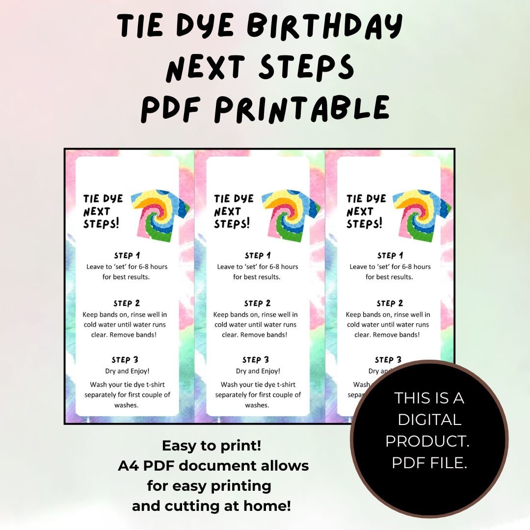 Tie Dye Party Instructions Printable Next Steps Guide PDF Etsy