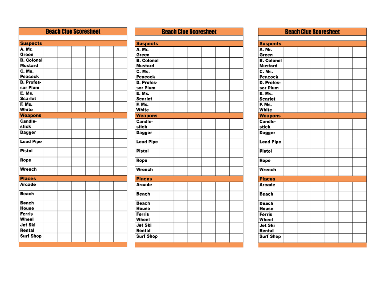 Time To Talk About It CLUE 2013 FREE Manor Beach Score Sheets For 