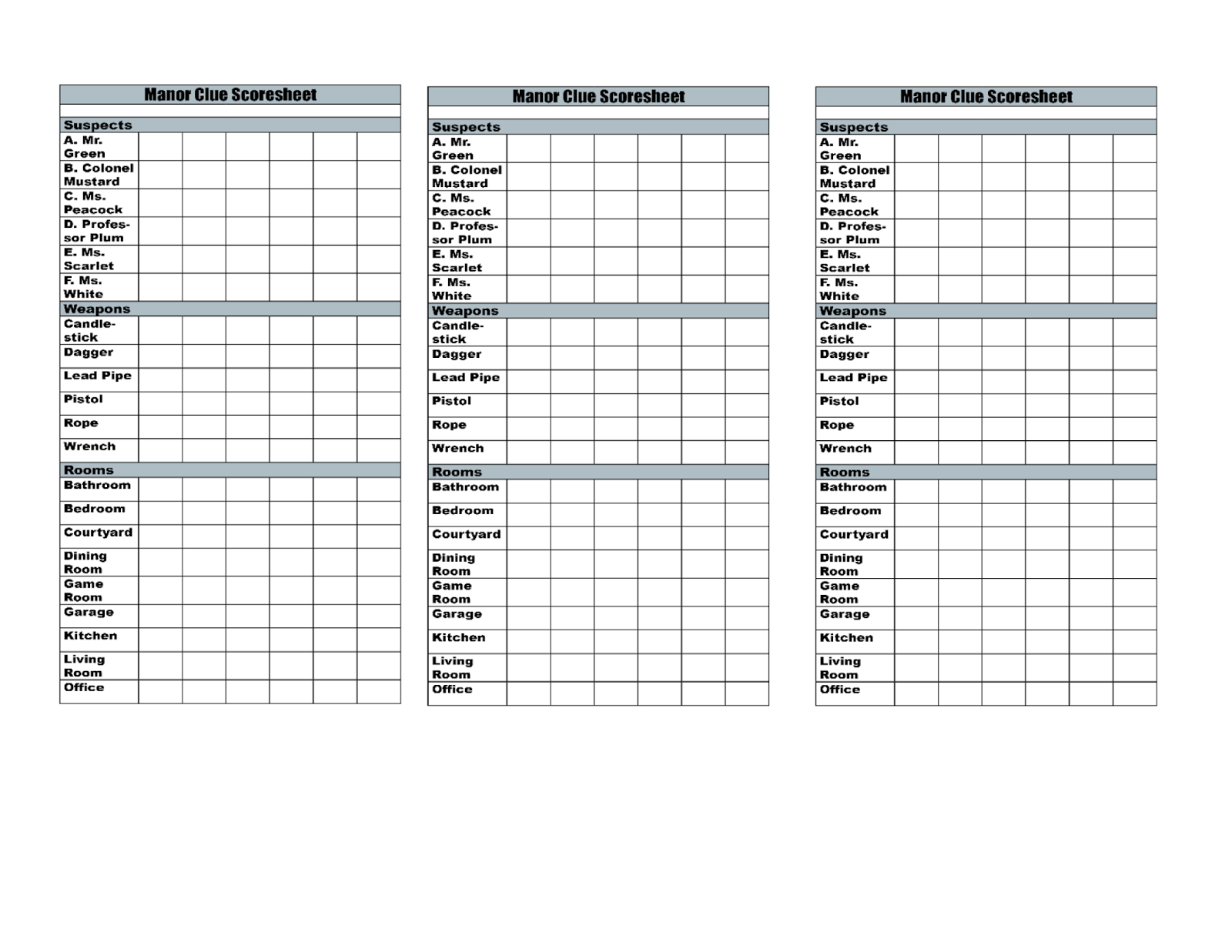 Time To Talk About It CLUE 2013 FREE Manor Beach Score Sheets For 