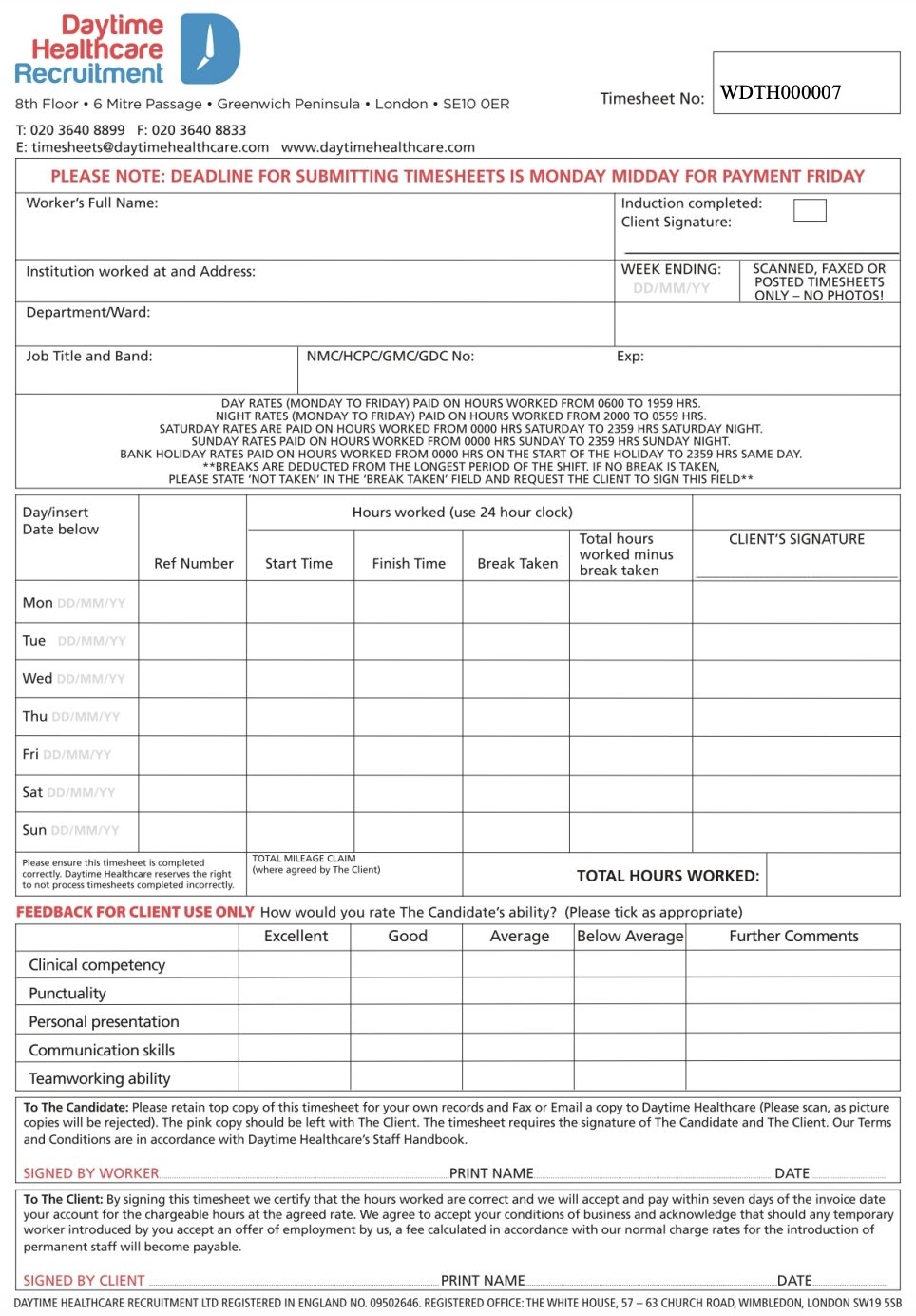 Timesheet Daytime Healthcare Recruitment