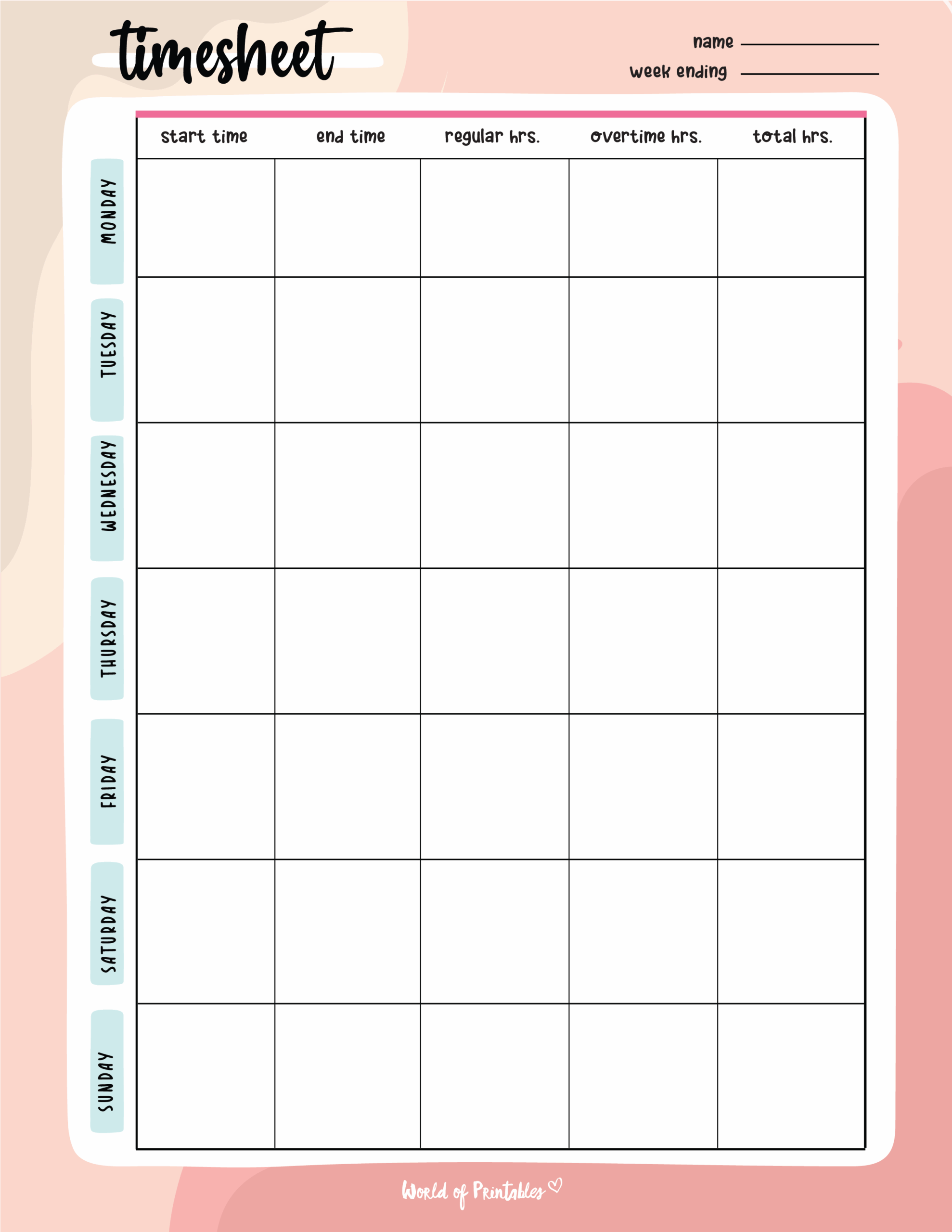 Timesheet Templates World Of Printables Timesheet Templates World Of Printables