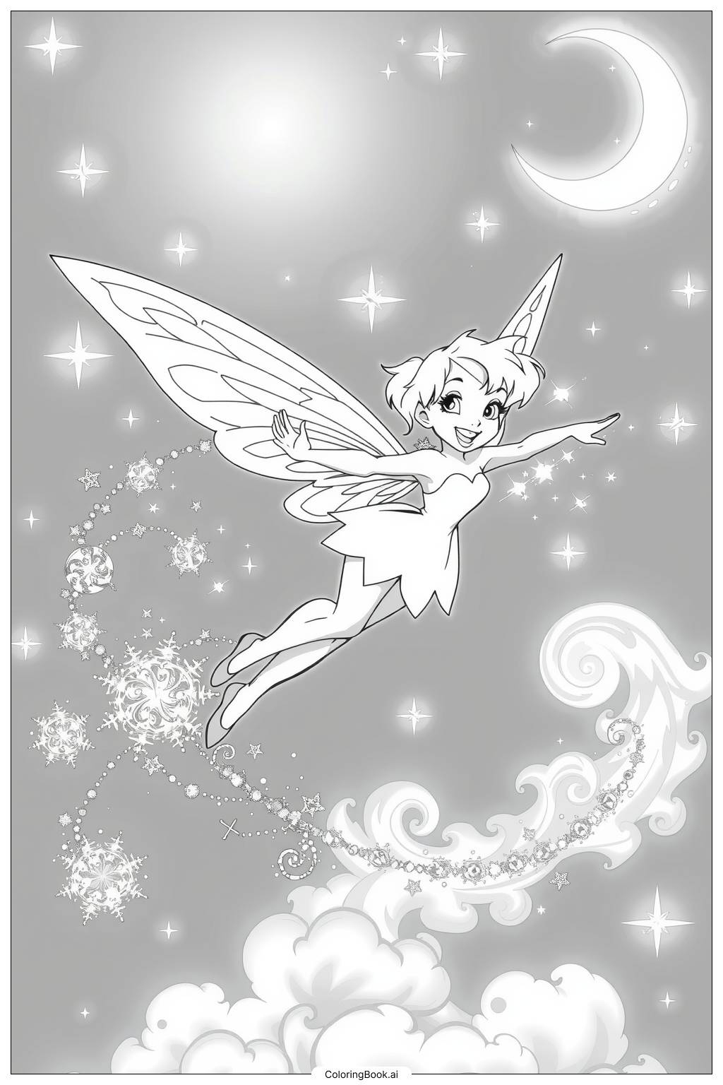 Tinkerbell Flying With Sparkles Coloring Page Free PDFu0026PNG Printable 