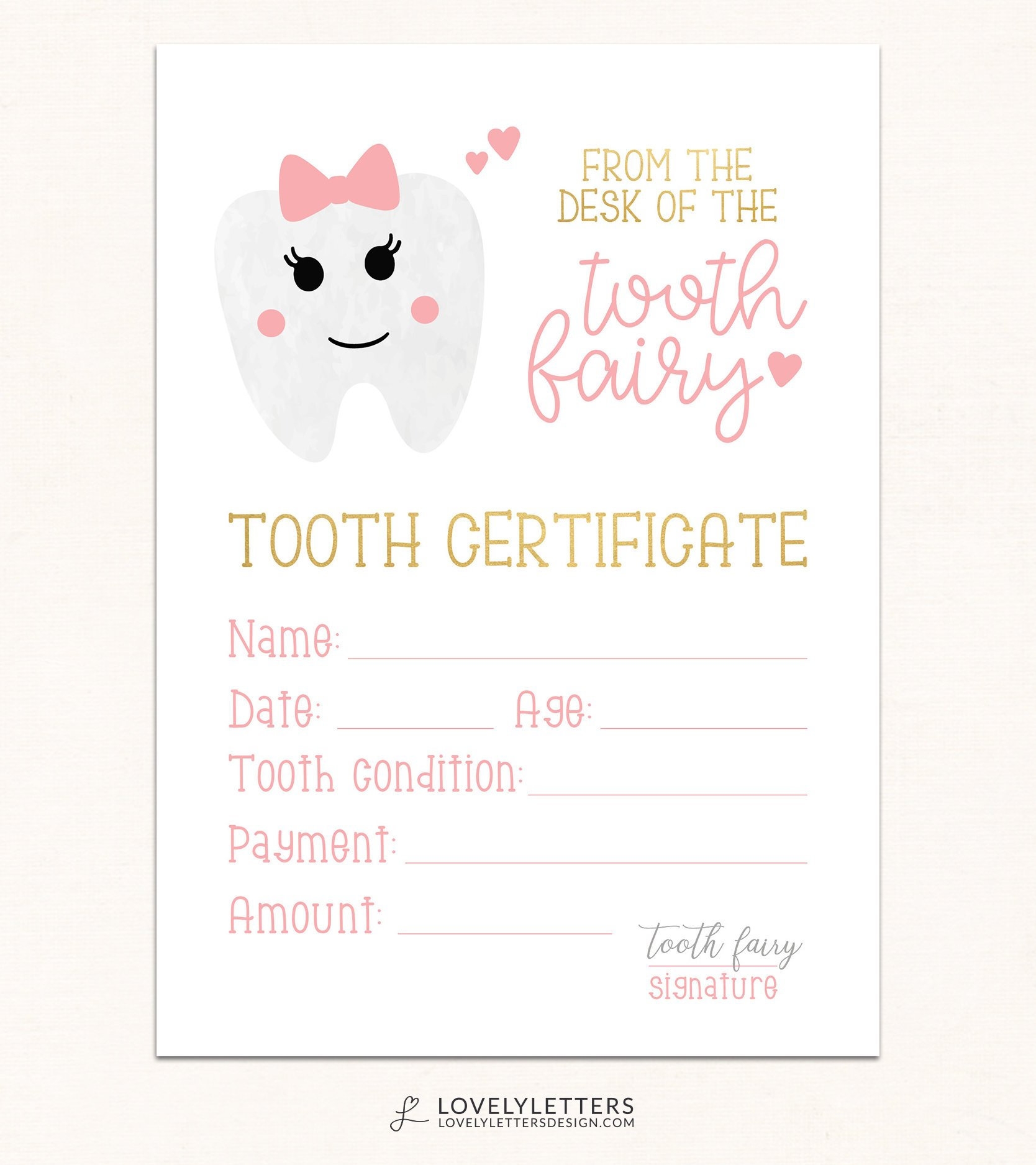 free printable tooth fairy certificate